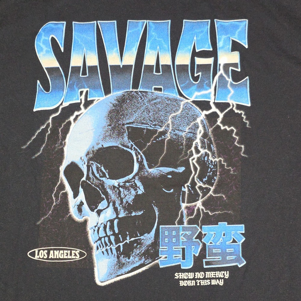 Hybrid Savage Skull Graphic T-Shirt Mens Large Black Lightning Cotton Tee